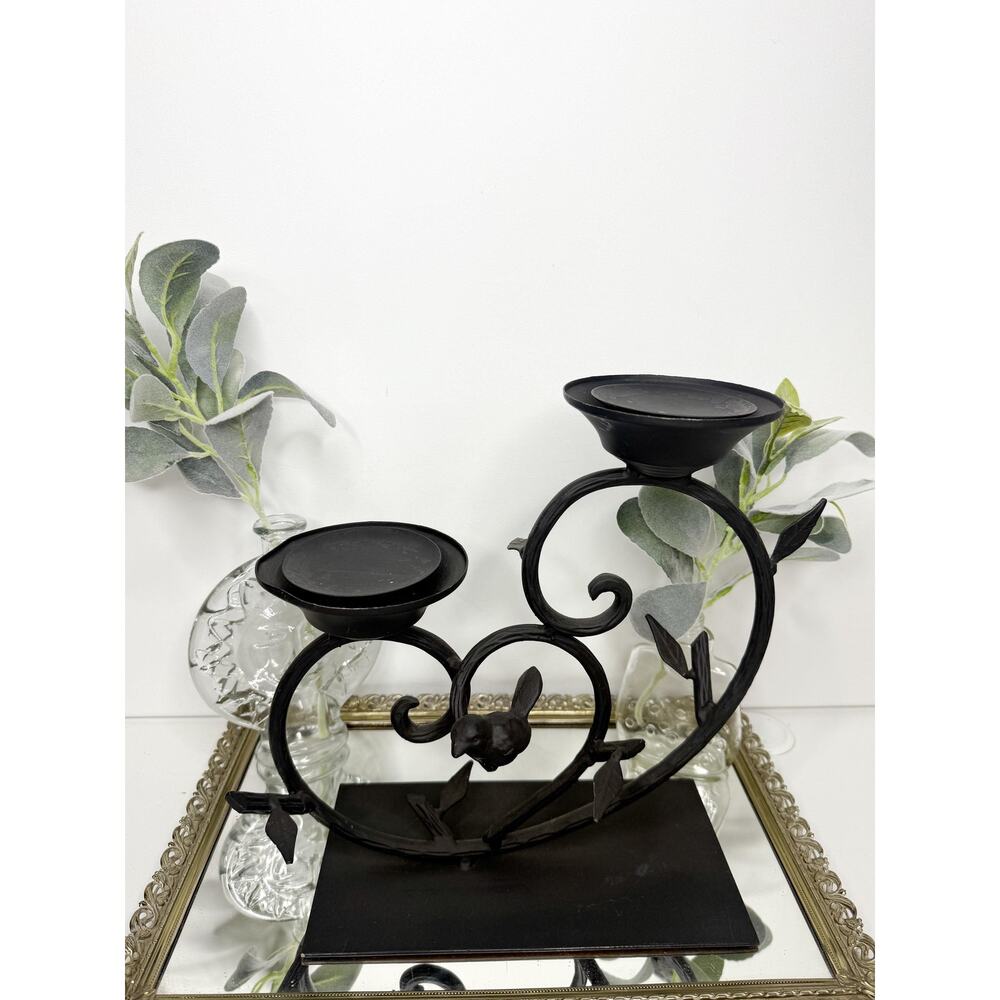 Vintage bird wrought iron pillar candleholder